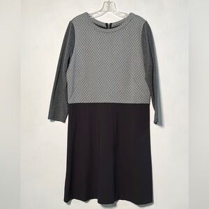 LOFT Mixed Media Quilt-Like Black/Grey Ponte A-Line Minimalist/Career Dress 14